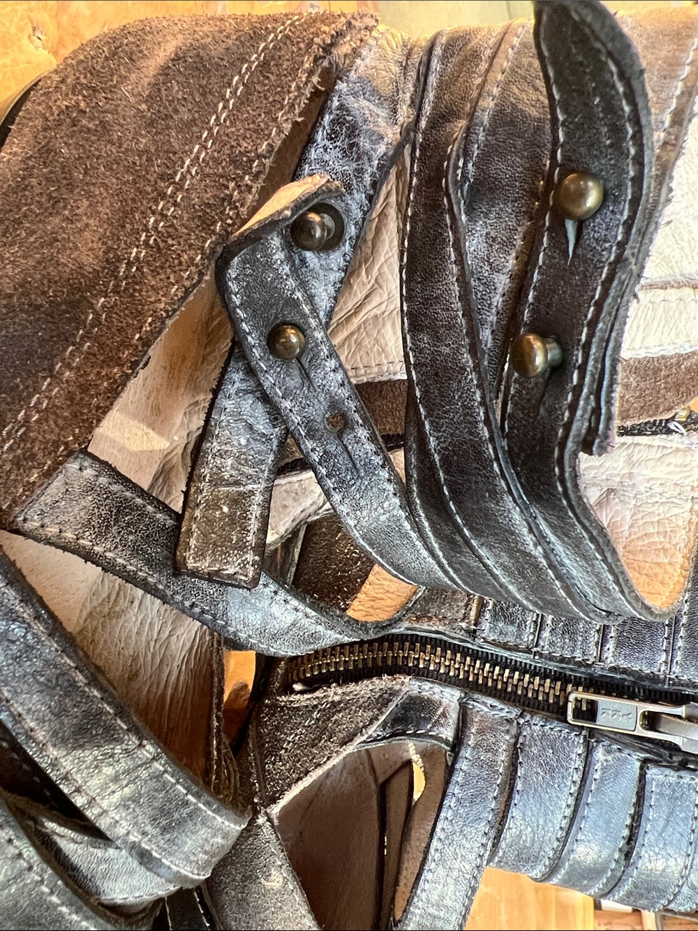 Freebird Grind Distressed Leather Ankle Boots in Brown Size 7 Zipper + Straps - Picture 10 of 16